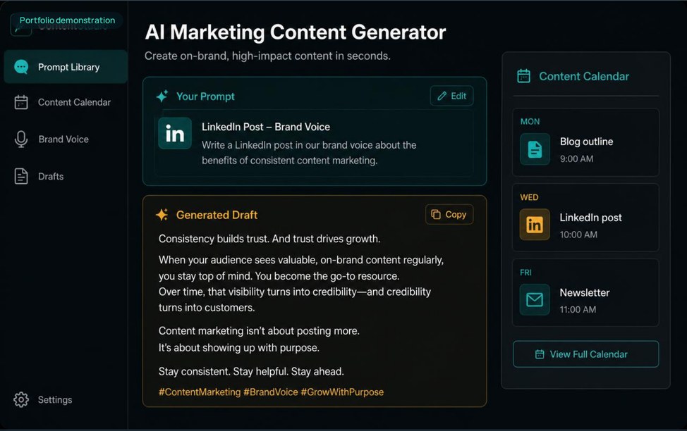 AI Marketing Content Generator interface demonstration